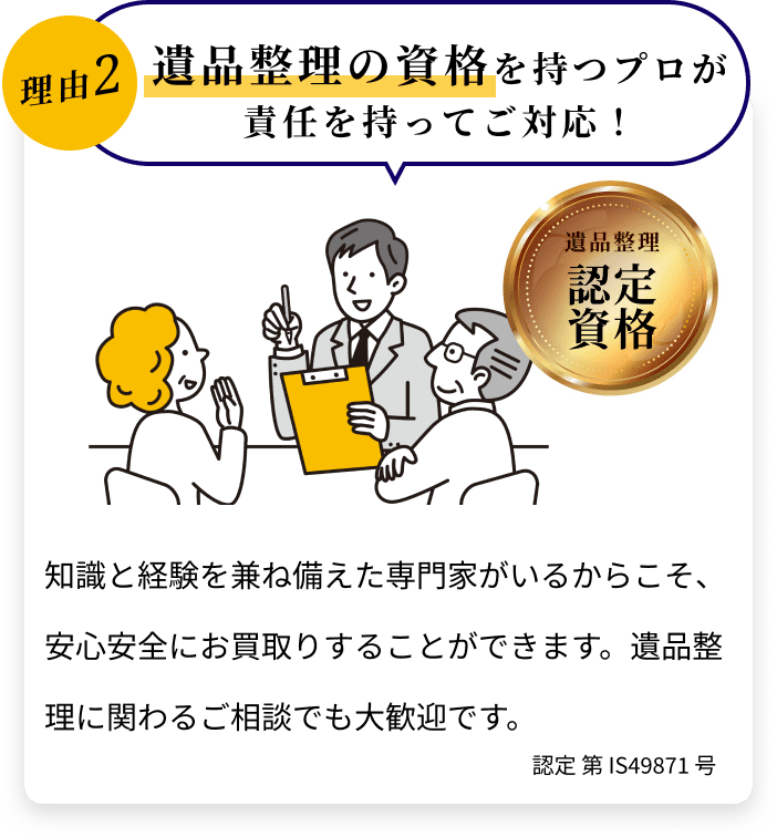 遺品整理の資格を持つプロが責任を持ってご対応！